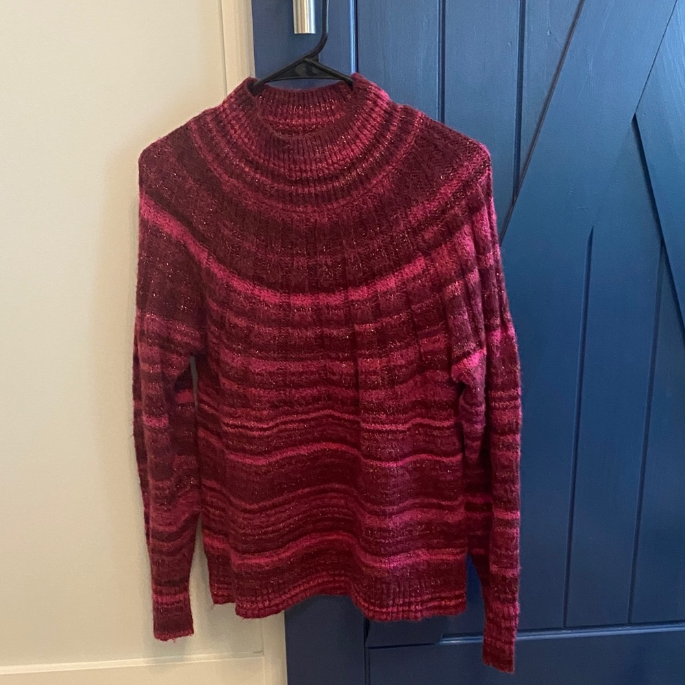 Burgundy and Pink Turtleneck Sweater